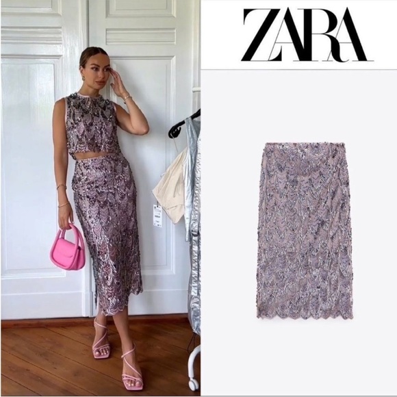 NEW Zara Sequin Midi Skirt Size Medium - Picture 3 of 13